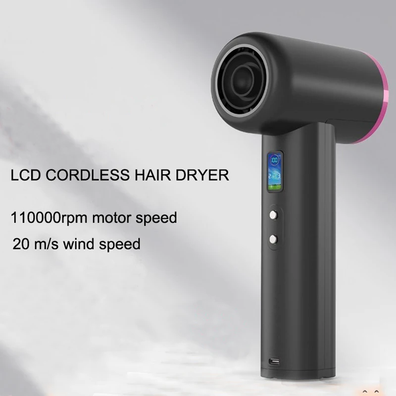 USB Charging High-Speed Hair Dryer LCD Display Wireless Hair Blower with Hot Wind And Cold Air for Home And Travel Use