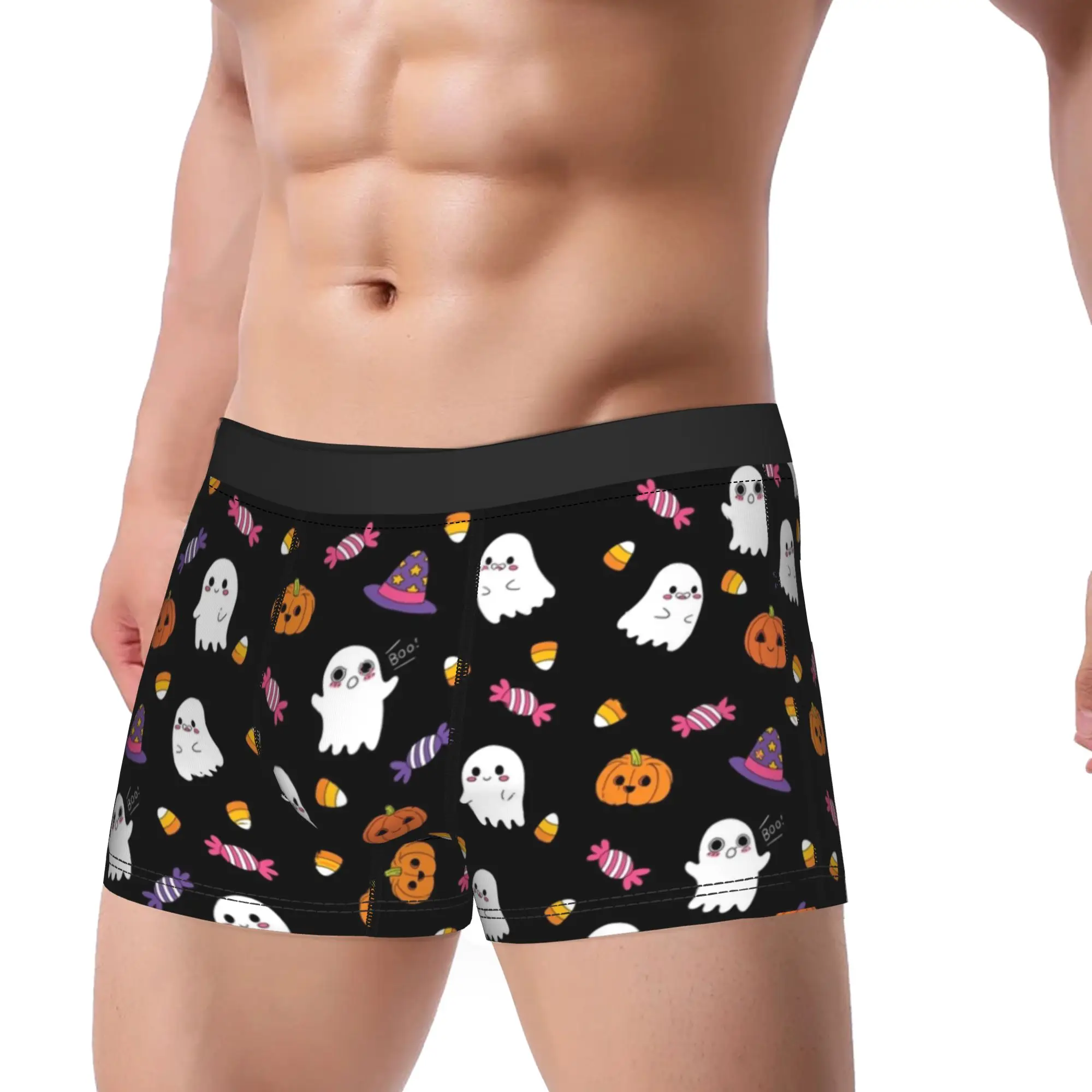 Men Cute Spoopy Ghosts Boxer Briefs Shorts Panties Breathable Underwear Halloween Pumpkin Male Funny Plus Size Underpants