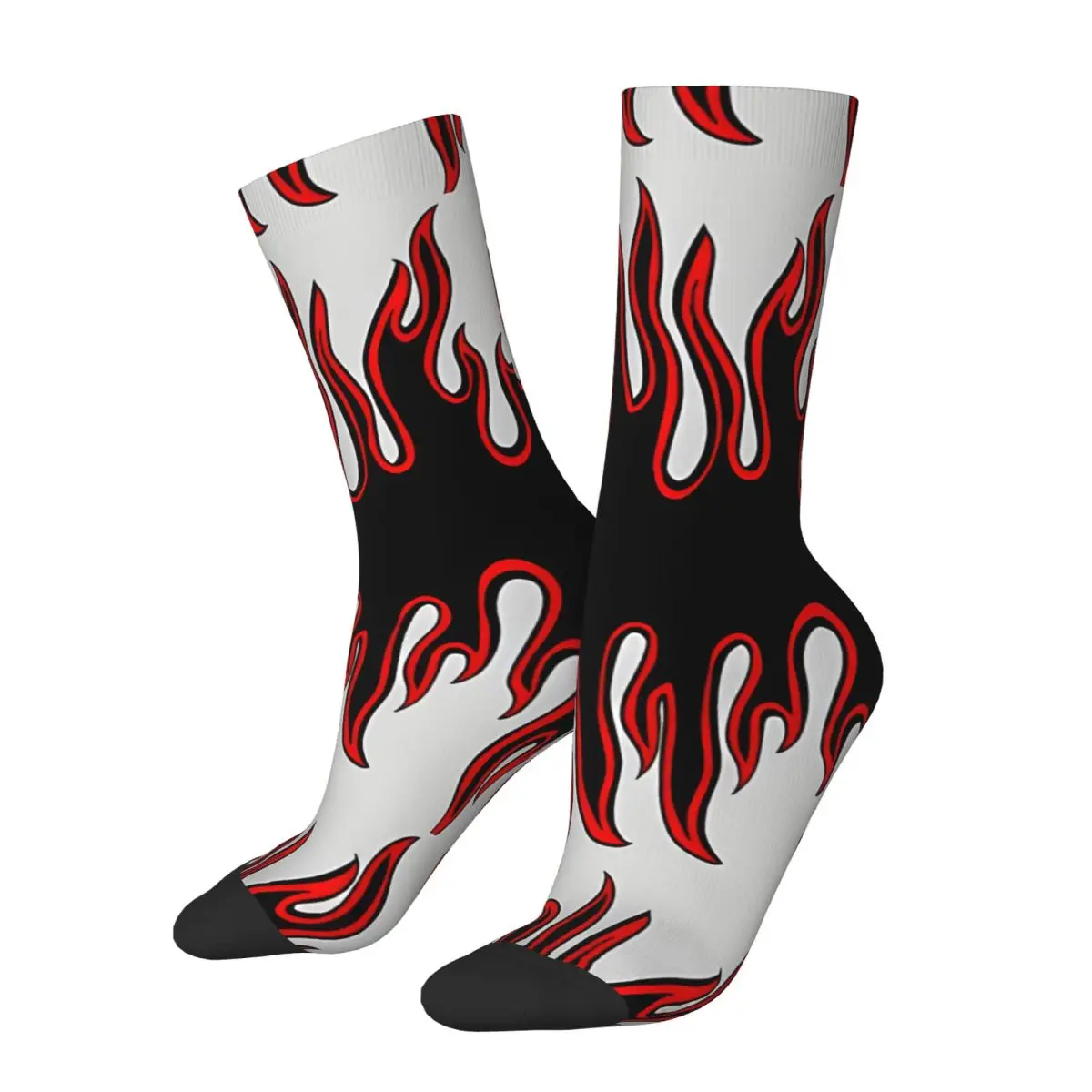 Crazy compression Continuous Red And Black Flames Sock for Men Harajuku Quality Pattern Crew Sock Novelty