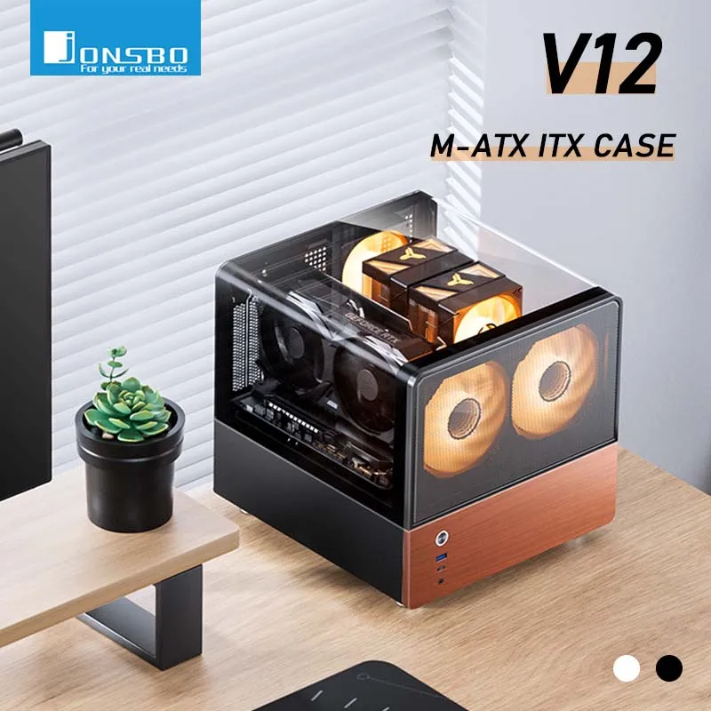 Jonsbo V12 Hyperbolic Glass PC Case MATX ITX Computer Case Seaview Room Desktop Case Mini Side Transparent Chassis 12cm Case Fan