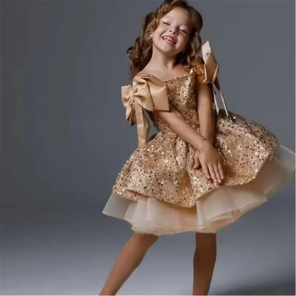 아기 공주님 반짝이 튜튜 플라워 걸 웨딩 드레스 리본 유아용 튤 베스티도 파티 무대 의상 생일 드레스