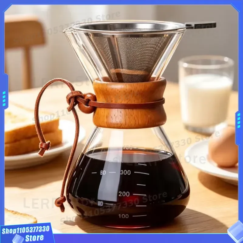 Large Capacity Borosilicate Glass Teapot with Wooden Handle Modern Heat Resistant Coffee Pot Eco Friendly Anti Scalding Tea