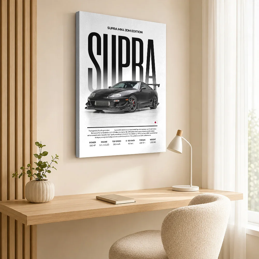 Striking Japanese Supra MK4 Framed Canvas Print Poster Personalized Photo Modern Minimalist Style Canvas Wall Art Garage Decor