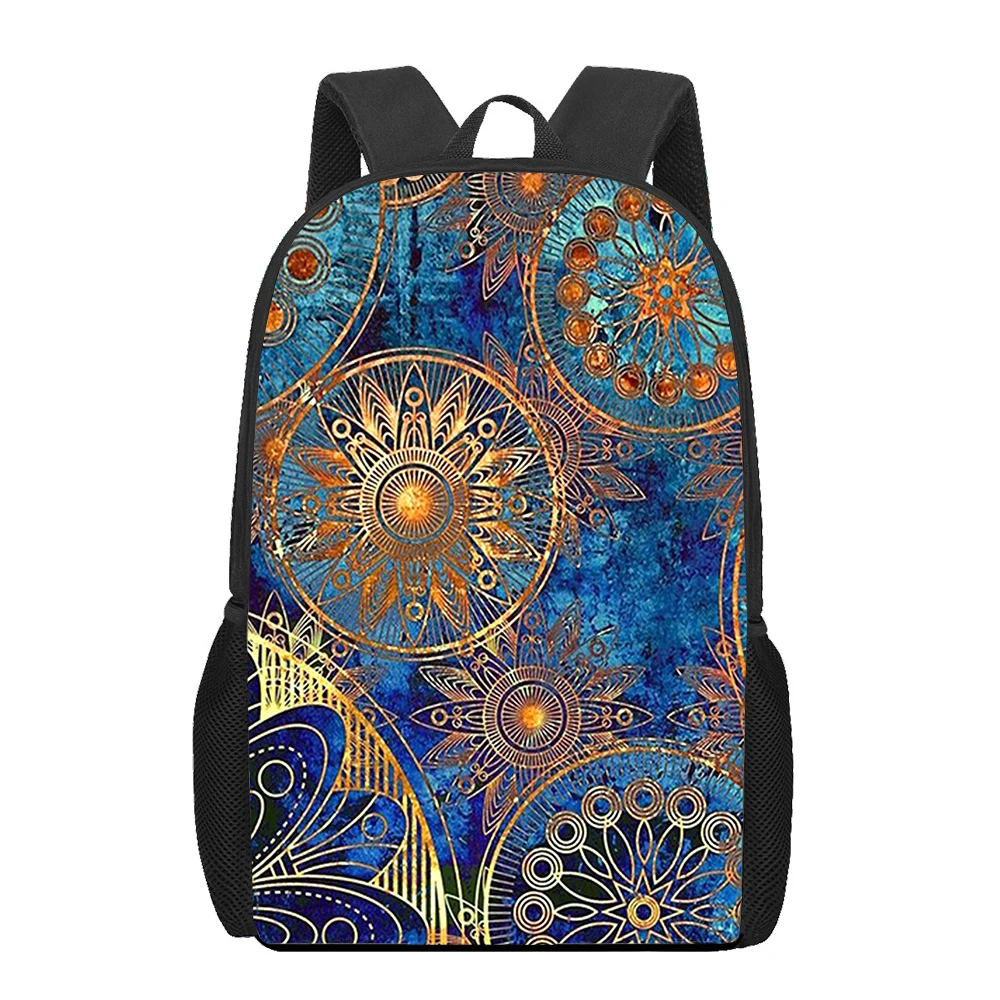 Bohemia Mandala Mochila com 3D Flower Print, mochila escolar, mochila leve para adolescentes, mochila para laptop, viagem, estudo, trabalho, 16"