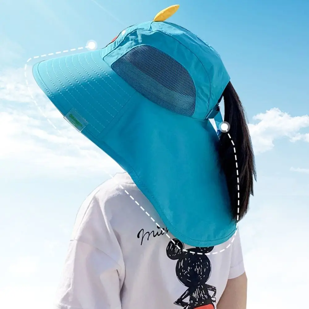 Portable Fashionable Children Sun Hat Cartoon Dinosaur Anti UV Protection Beach Caps Wide Brim Breathable Fisherman Hat Travel