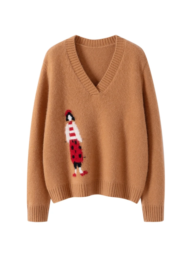 

New Fashion Autumn Winter Woman Sweater Luxury Female Cashmere Knitwear V-Neck Pullover Elegant Ladies Long Sleeve Clothing Tops
