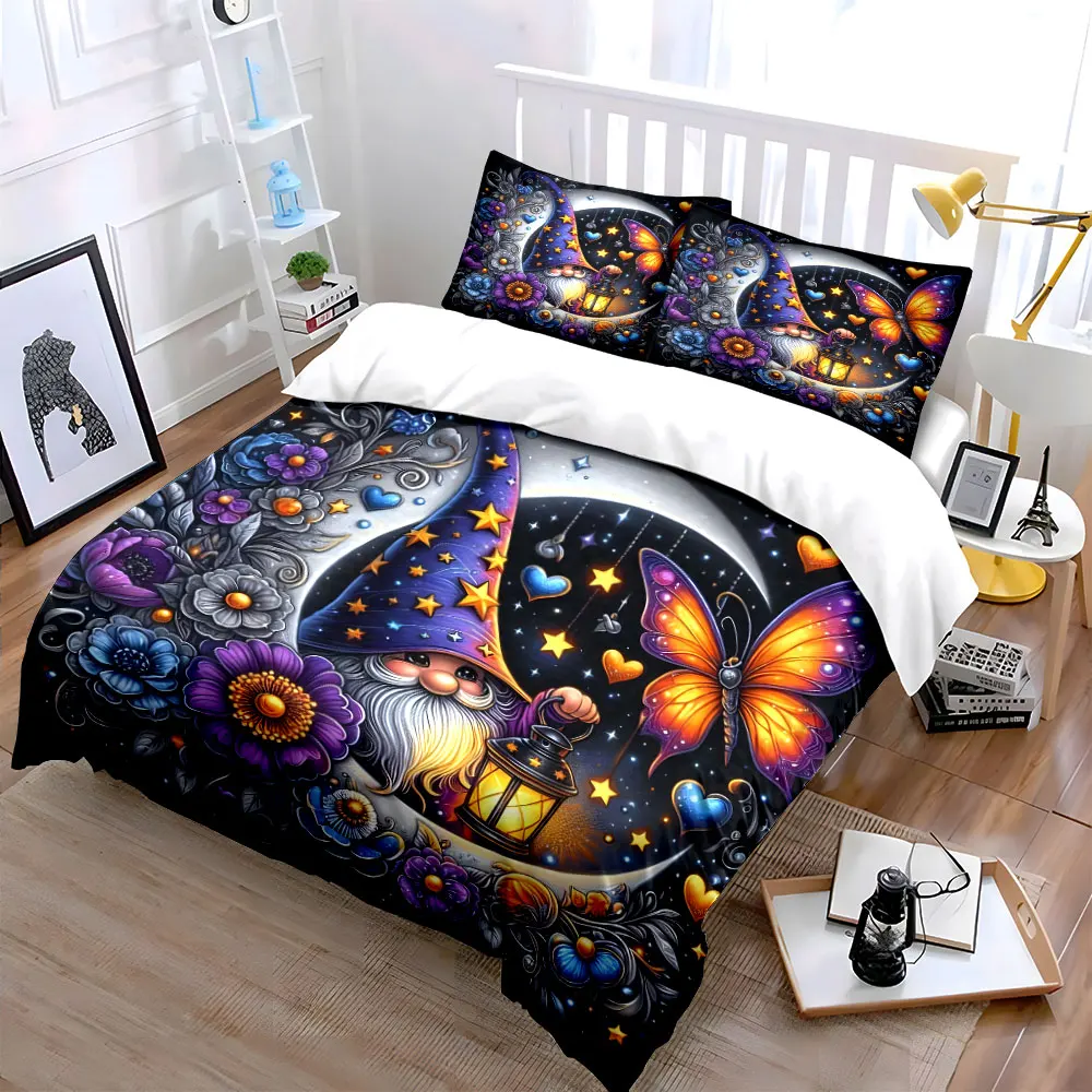 Fairy with Butterfly in Magical Night Pattern Duvet Cover Set Digital Print Colorful Polyester Bedding with Zipper Closur