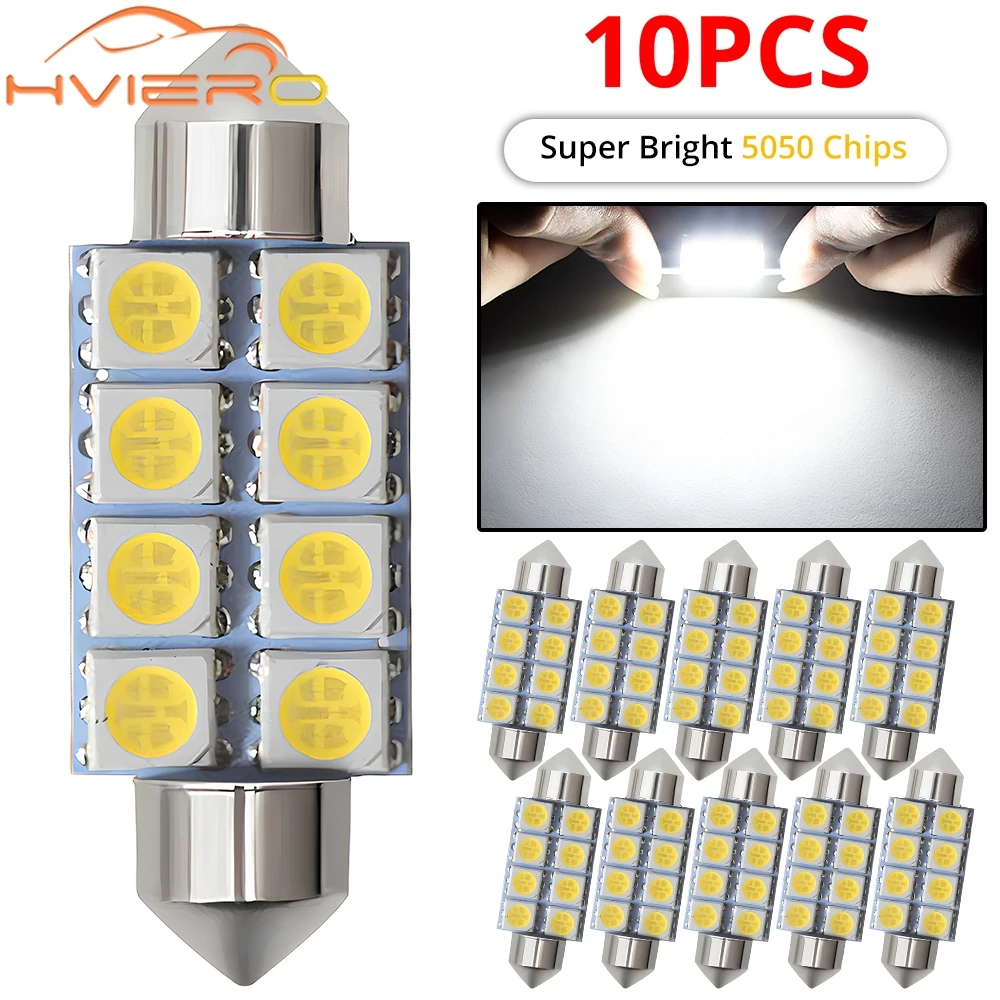 

10 шт. белый 5050 8smd 31 мм 36 мм 39 мм 41 мм автомобильный авто C5w C10W дверной гистон для чтения купольная лампа парковочного номерного знака светодиодная лампа багажника