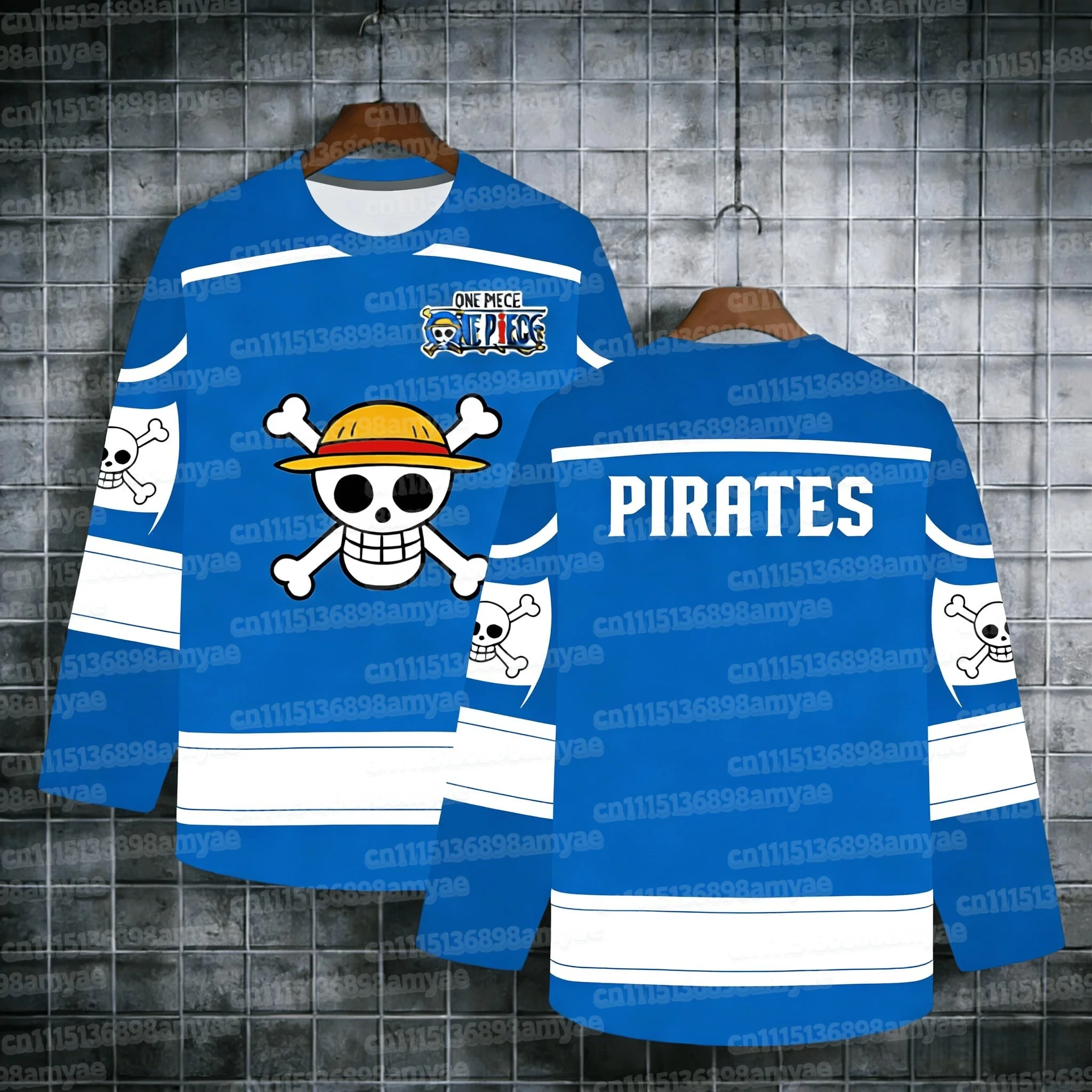 Heißer Anime One Piece Strohhut-Piraten Grüner Mehrfarbiger Hockey-Trikot für Männer 3D-Druck Streetwear Langarm Erwachsenen-Familien-Partnerlook – Detail 7