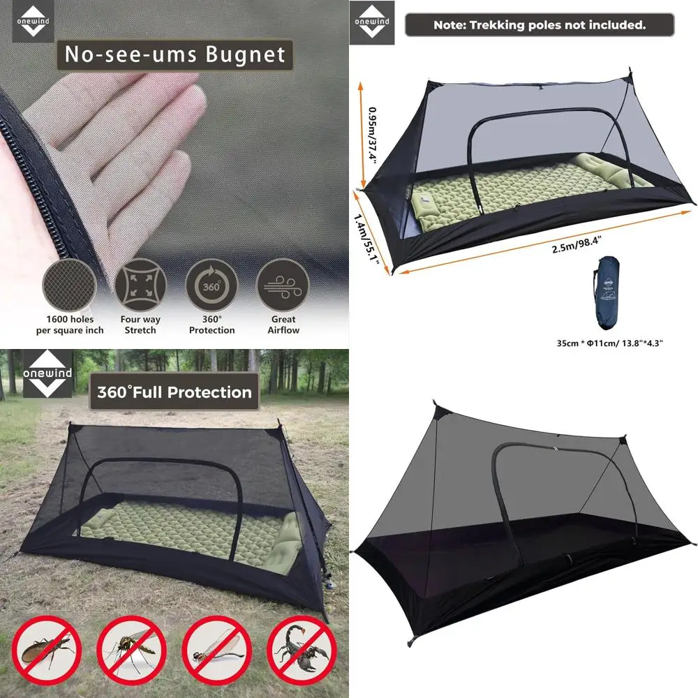 

Сверхлегкая дышащая сетчатая палатка с ванной и двусторонней молнией для кемпинга, пеших прогулок - черный