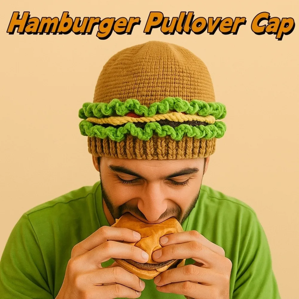 يندبروف الإبداعية محبوك همبرغر قبعة دافئة سميكة همبرغر البلوز قبعة اليدوية لينة مضحك همبرغر قبعة التزلج