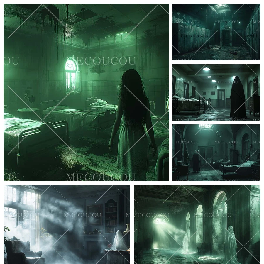 Fondos de fiesta temática de Halloween, escucha abandonada de terror, silueta de Hospital, Festival, decoración personalizada, fondo de fotografía