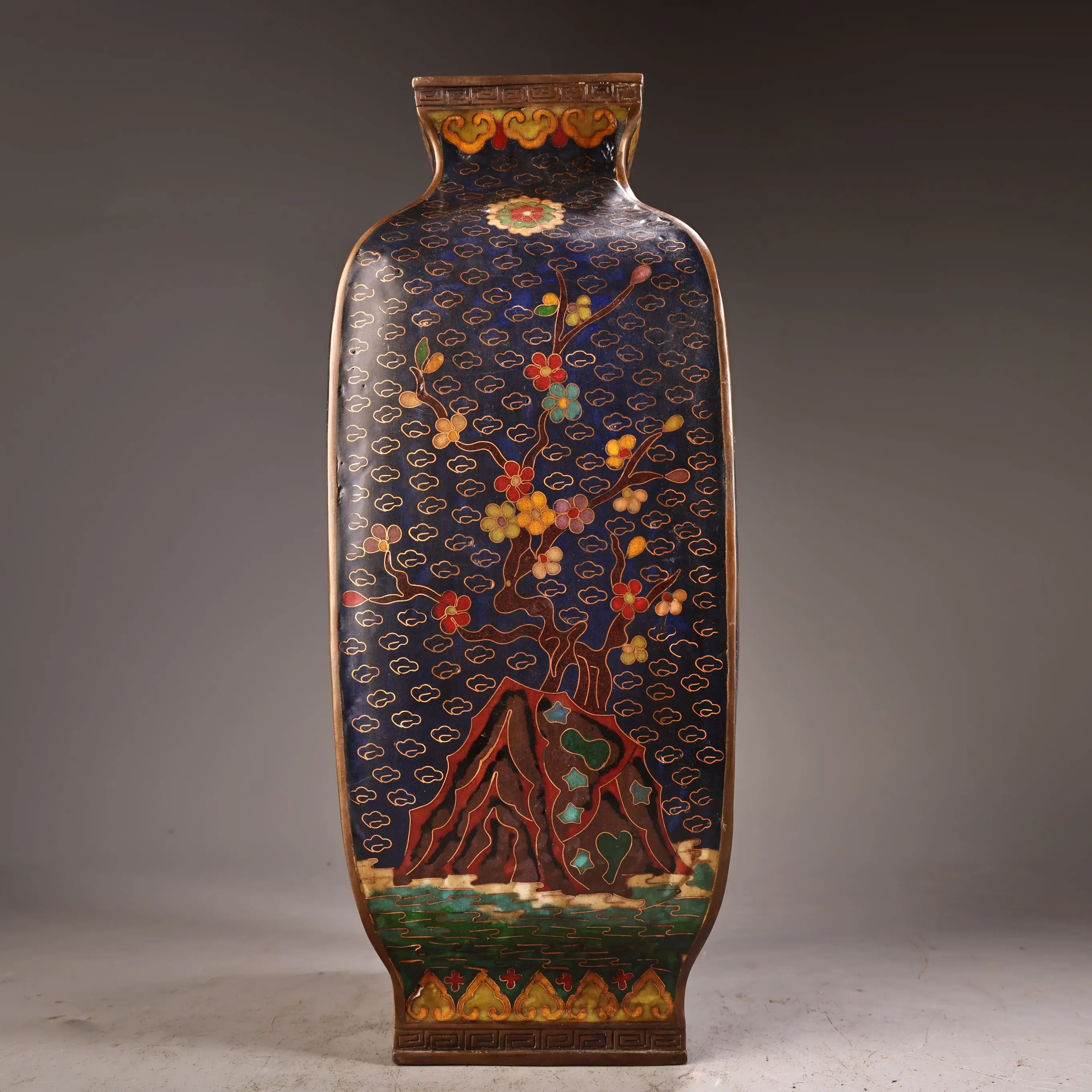 

13"Bronze Cloisonne Enamel floral pattern plum blossom pattern case bottle vase Amass wealth Worship Hall
