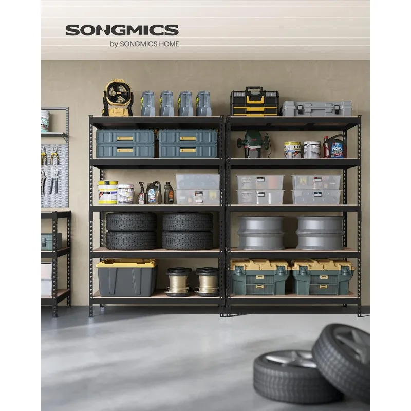 SONGMICS 5-Tier Storage Shelves, Set of 2 Garage Storage, Boltless Assembly, Adjustable Shelving Units, 23.6 x 47.2 x 70.9 Inche