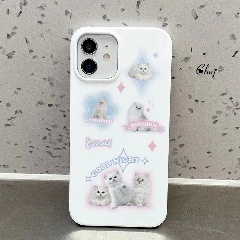 Clmj Y2K Vintage Cute Cat Dog Cartoon Animal Phone Case for iPhone 16 15 14 13 12 11 Pro Max XS XR XSMax 7 8 Plus Hard PC Cover