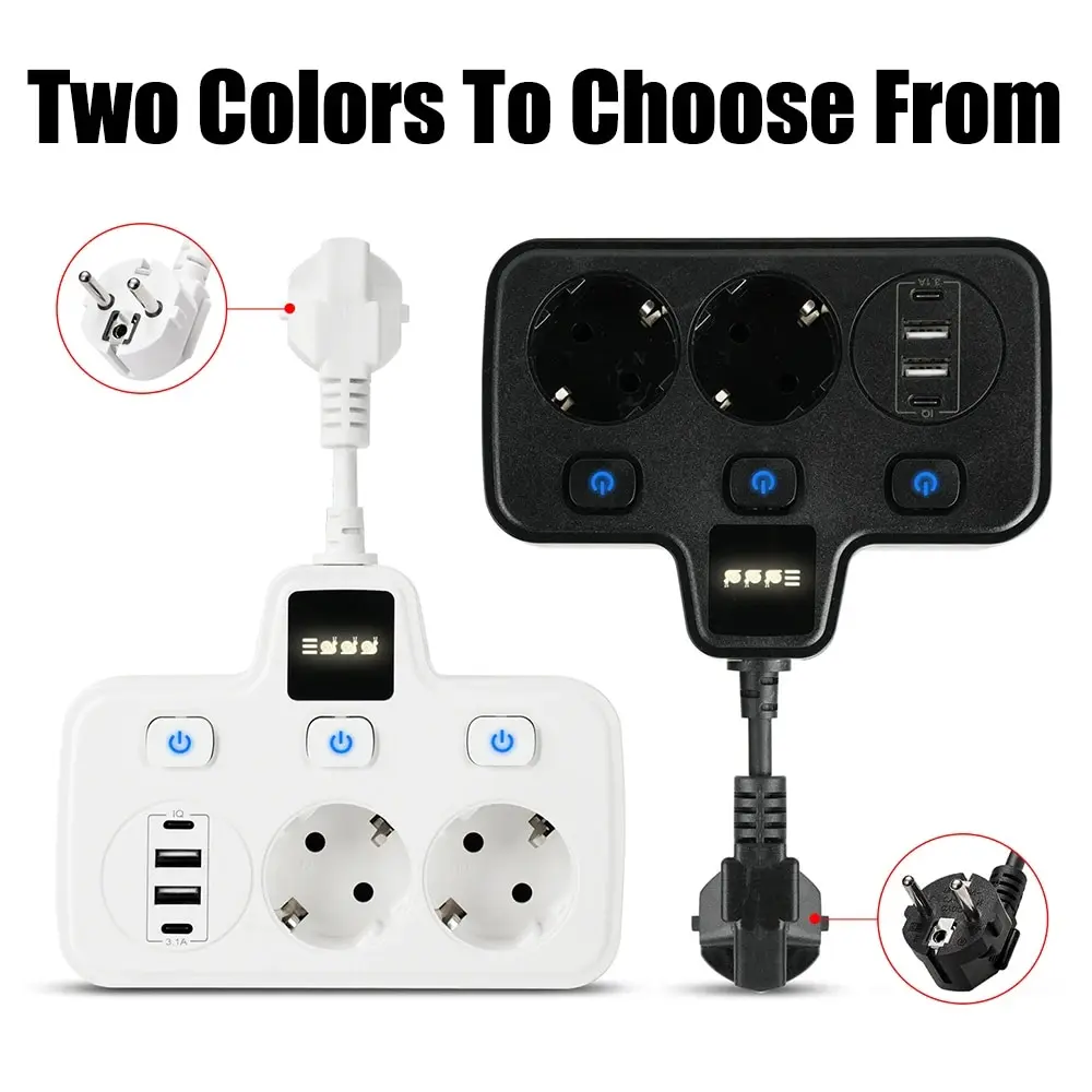 Extension Socket EU Plug Power Strip USB Fast Charger Wall Socket Charger With Night Light Smart Home Socket TYPE-C Adapter