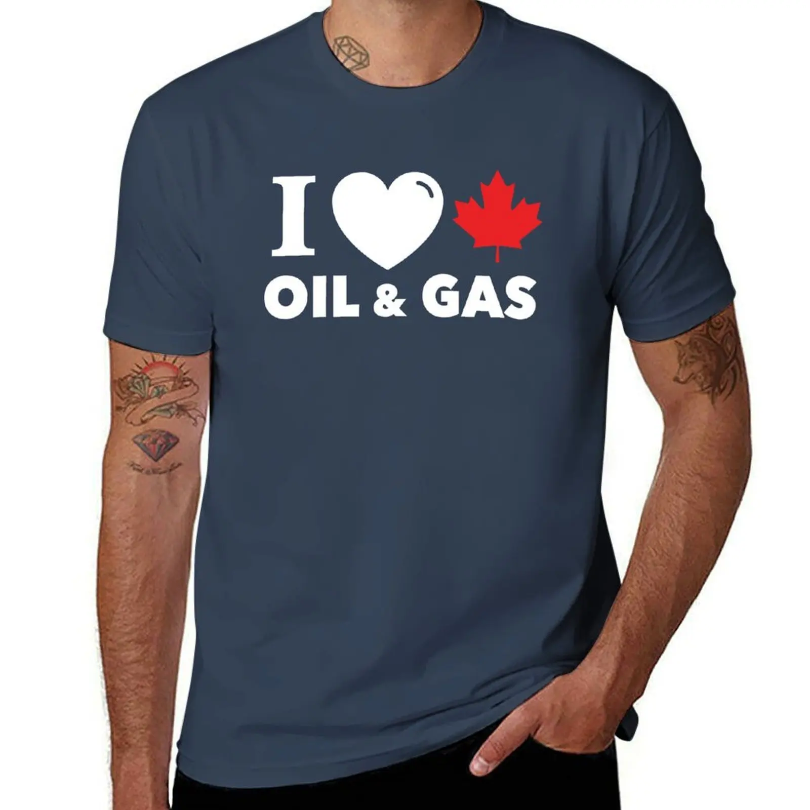 

I Love Canadian Oil and Gas Red Heart and Maple Leaf Alberta Pipelines black background HD HIGH QUALITY ONLINE STORE T-Shirt