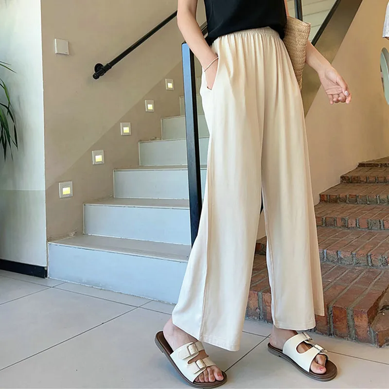 

XL-3XL Big Size Modal Pajamas Pant Women Korean Spring Autumn Home Wear Straight Pants Loose Sleepwear Wide Leg Trousers Female