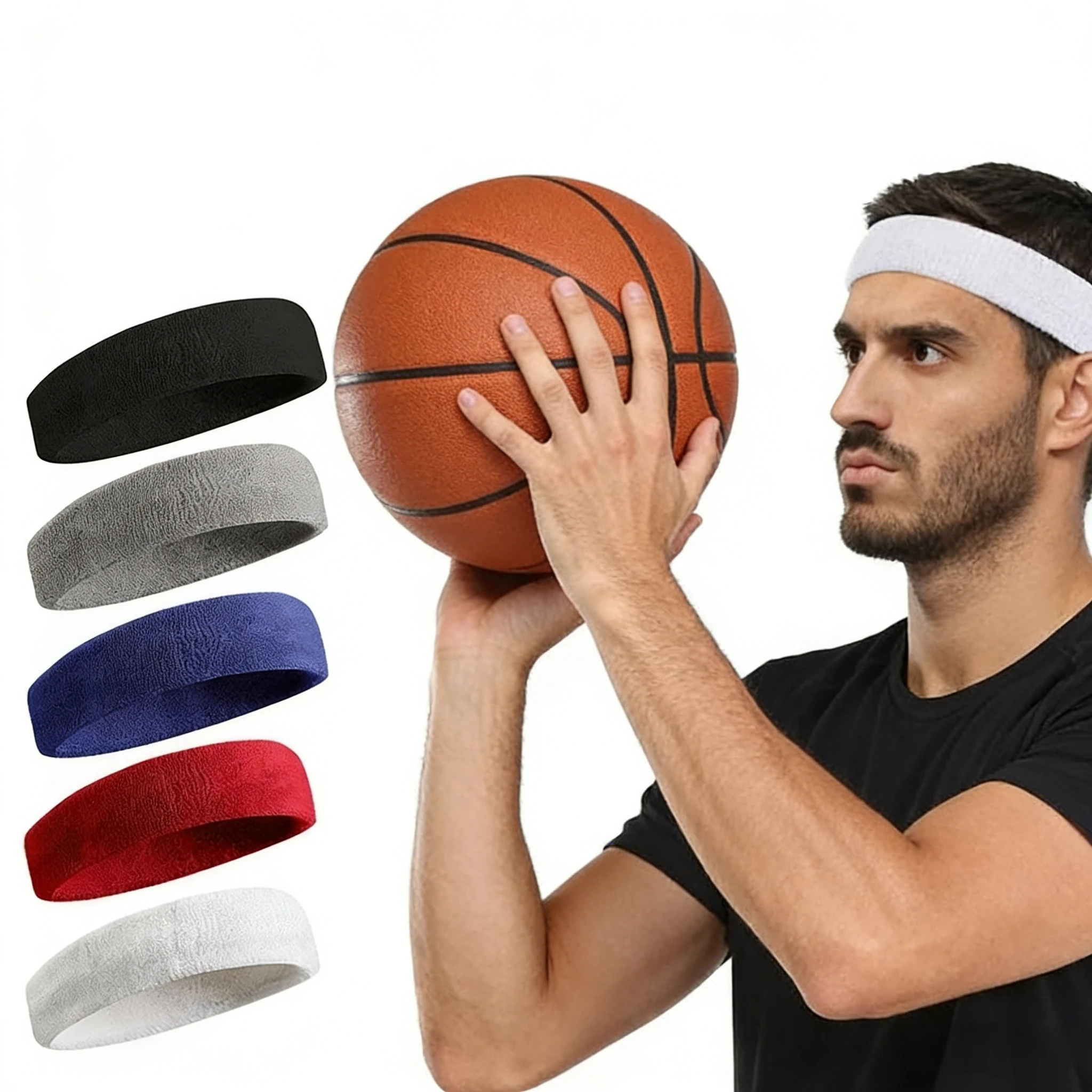 

Cotton Athletic Headband Elastic Sweatbands Basketball Sports Women Men Gym Fitness Sweat Hair Band Volleyball Tennis