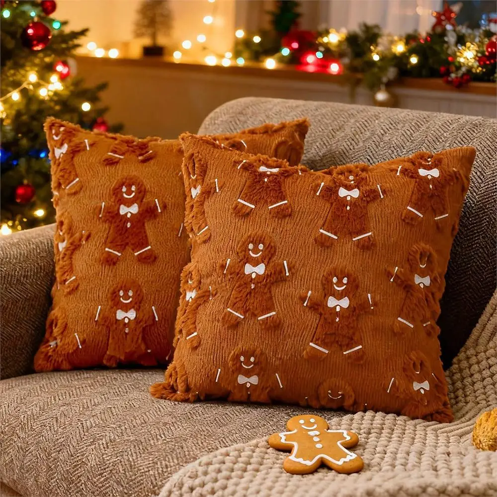 New Snowman Christmas Tree Pillow Covers 18x18in Throw Cushion Case Soft Gingerbread Sofa Cushion Cover Living Room Decor
