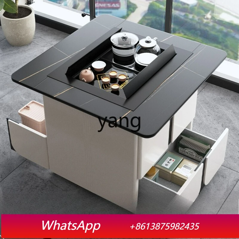 

LMM rock slab tea table and chair combination balcony mobile small apartment multi-functional household small tea table