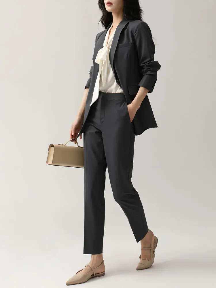 

Классический комплект костюма для похудения из тонкой шерсти с высоким разрезом, женский деловой костюм для похудения MASJM, повседневный осенний длинный све