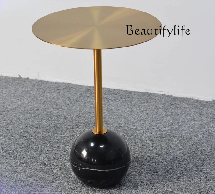 

Designer marble metal coffee table household sofa edge model room balcony leisure corner table