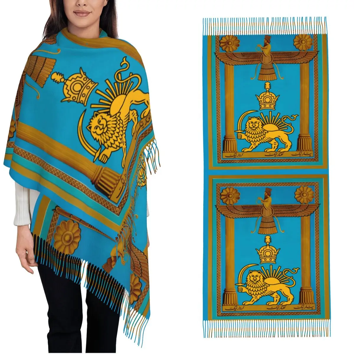 

Women Scarf Warm Soft Flag Of Iran Large Scarves with Tassel y2k Funny Shawls Wrpas Winter Custom Bufanda Mujer