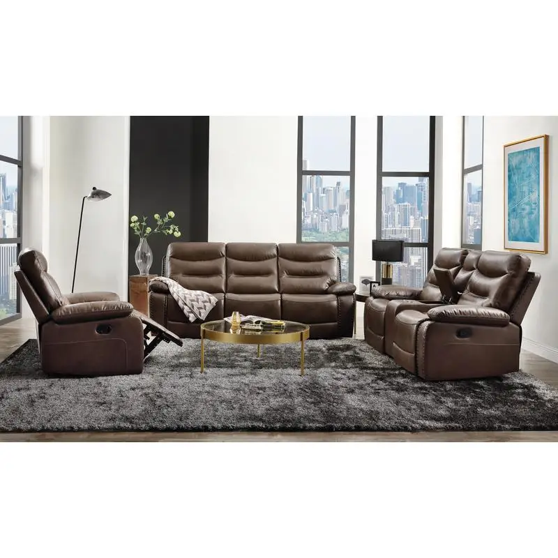 Brown Leather GEL Match 3-Piece Recliner Living Room Set