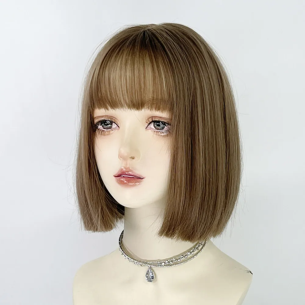 One-size-fits-all wig short hair female Bobo head bobo honey tea linen jk Internet celebrity girl group short straight hair full