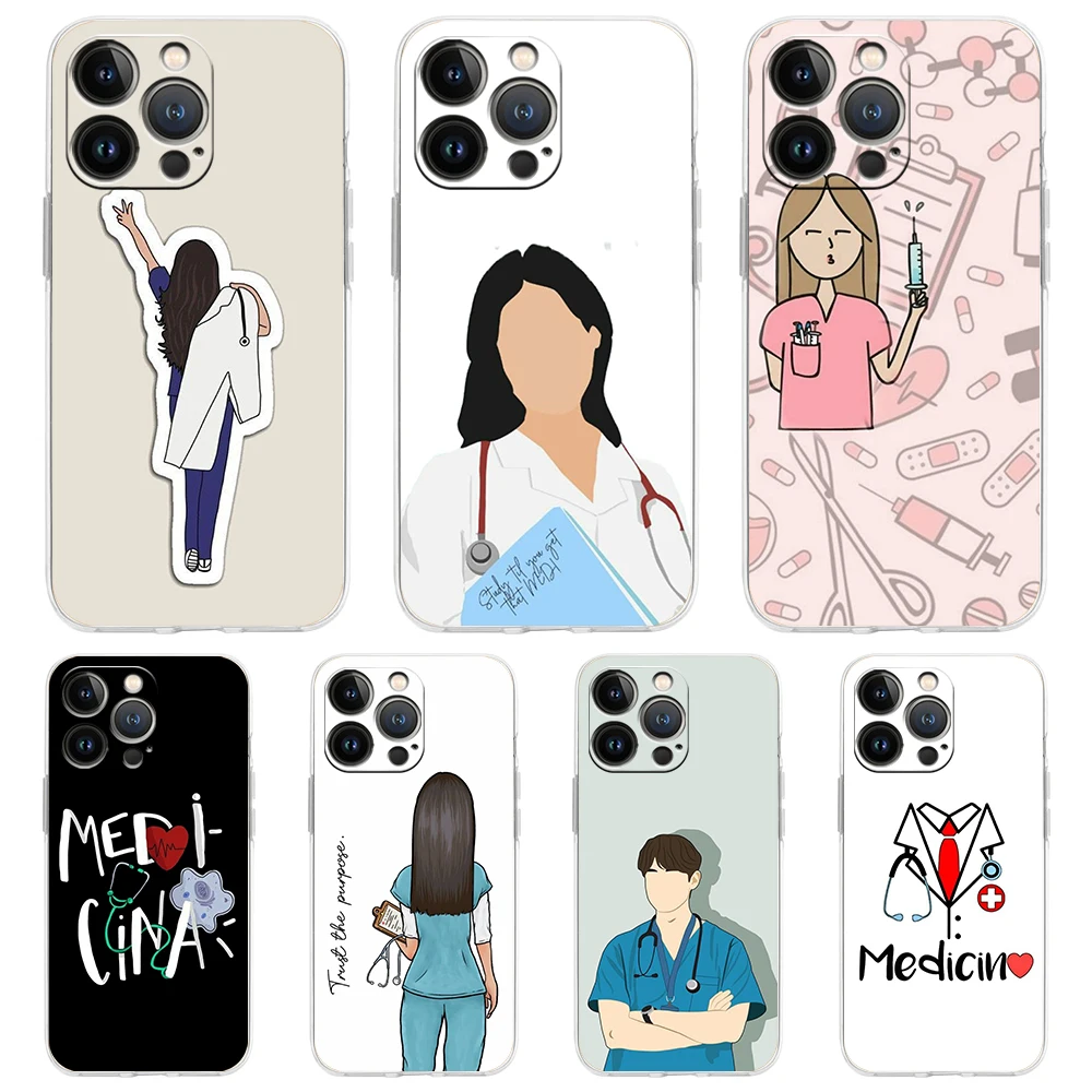 Doctor Nurse Medical Medicine Luxury Phone Case For iPhone 16 15 14 13 12 11 Pro Max XS X XR SE 7 8 Plus Silicone Clear Cover