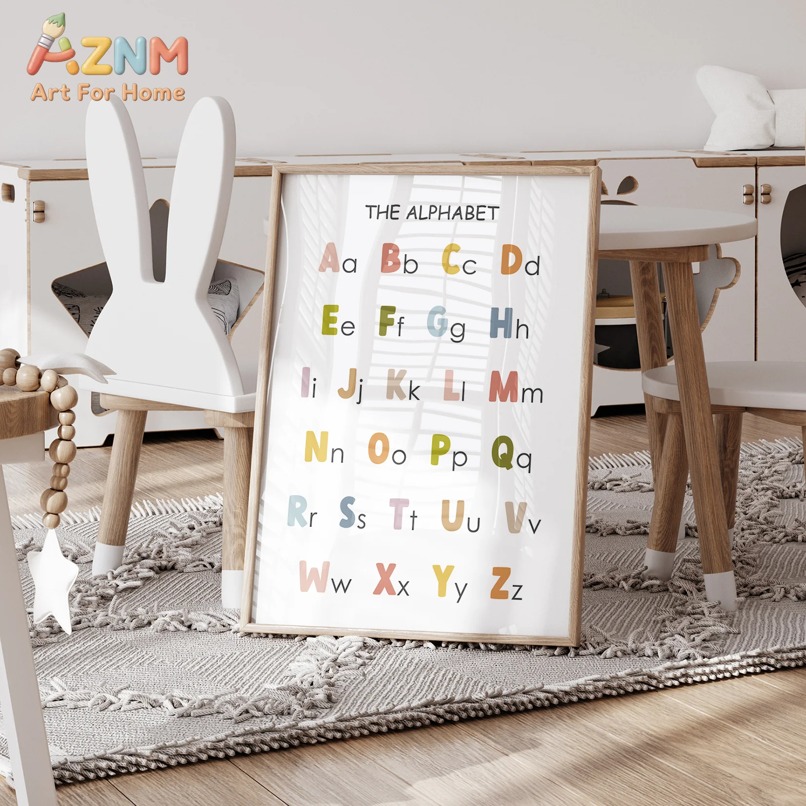 AZNM Educational Alphabet Month Fruit Canvas Wall Art Frameless Print, Kids Learning Poster, Playroom Nursery Decor Picture