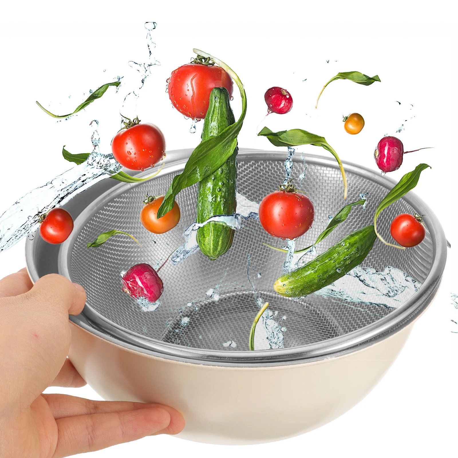 Zestaw Koszyków Sitkowych Ze Stali Nierdzewnej z Drobną Siatką do Mycia Warzyw, Ociekacz Kuchenny, Sitko do Ryżu, Koszyk do Owoce