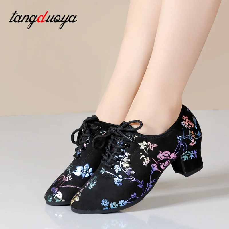 New Latin Dance Shoes Tango Salsa Girls Woman Adult Modern Ballroom Dance Shoes Teacher Shoes 3.5/5cm Oxford Sneakers