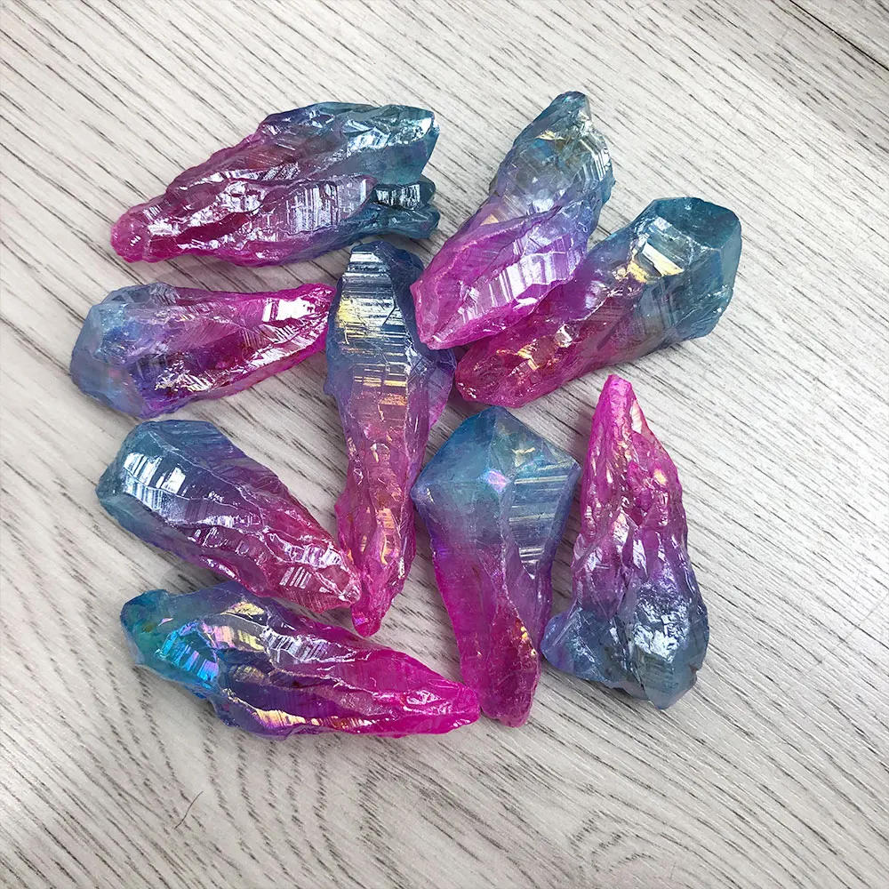 1pc Random Electroplated Pink Blue Point Crystals Quartz Stone Aquarium Healing Energy Mineral Home Room Decoration Accessories