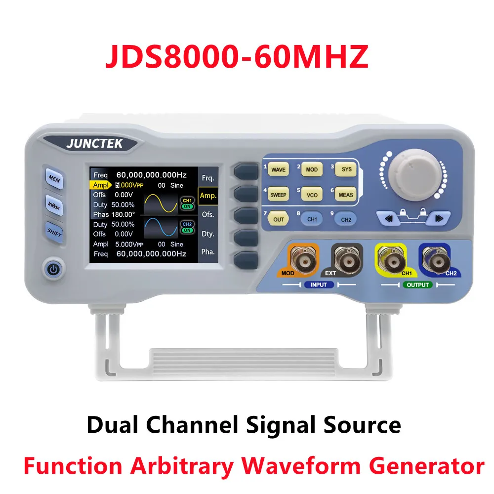 

JUNTEK JDS8000 60MHZ Function Arbitrary Waveform Generator JDS8060 Dual Channel Signal Source 275MS/s 14bits Frequency Meter