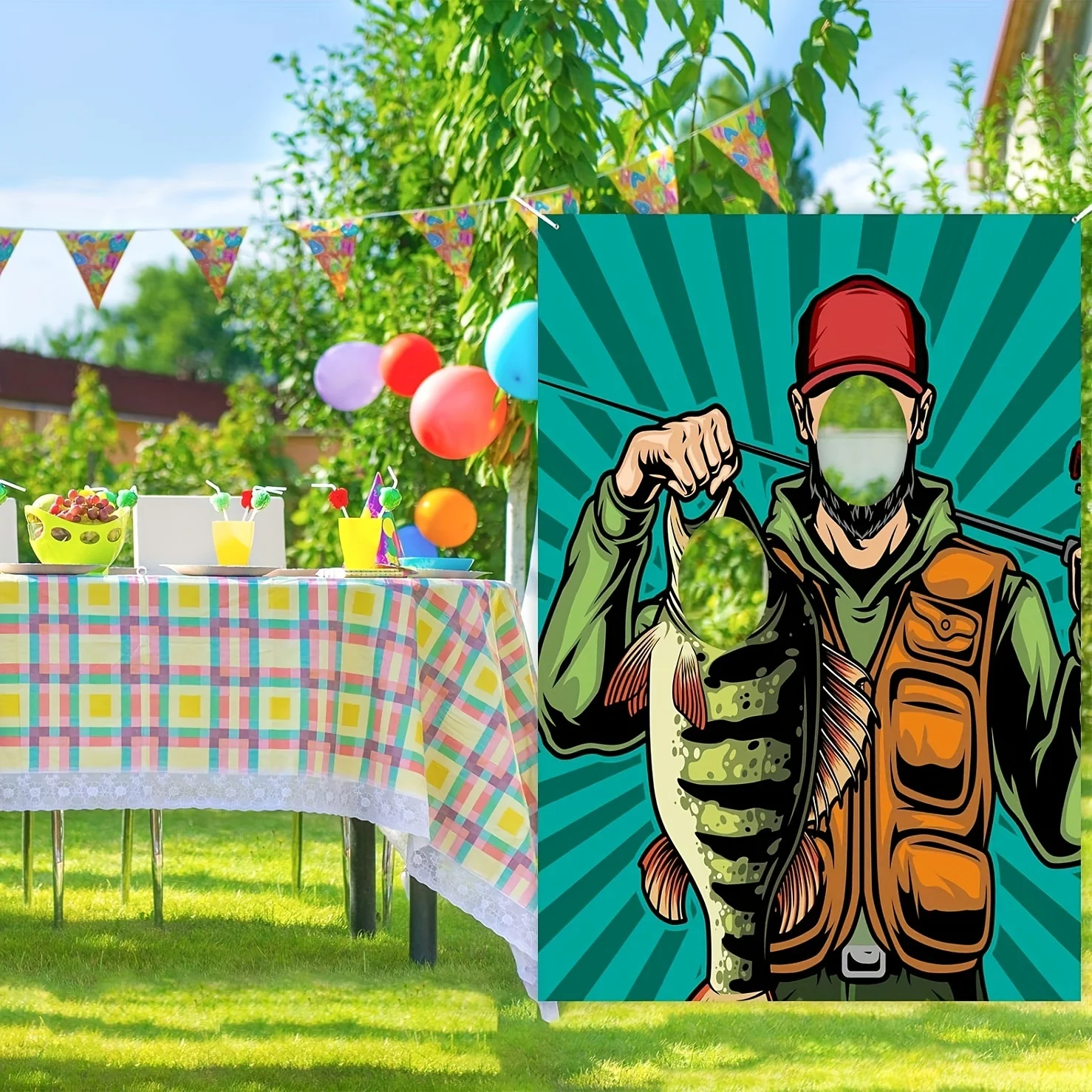Fisherman Banner Backdrop Background Pretend Play Party Game Photo Booth Props Gone Fishing Fisher Fish Theme Decor for Boy Girl