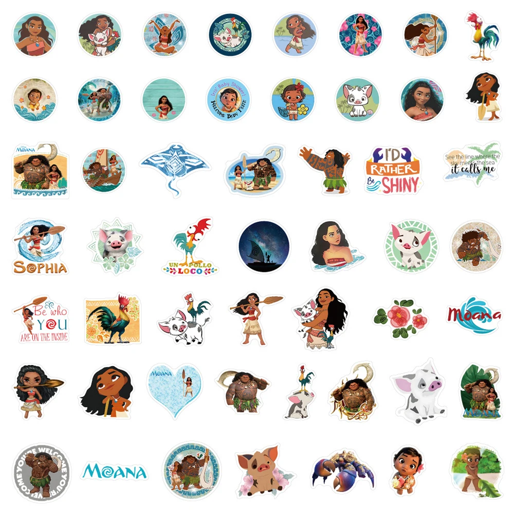 10/30/50/100 pçs disney bonito moana anime adesivos dos desenhos animados decalques diy scrapbook mala portátil decoração do carro adesivo diversão fot brinquedo