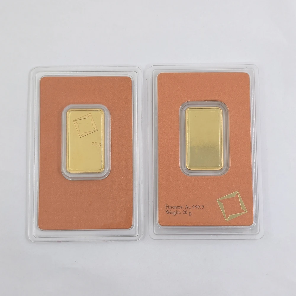 Niet-magnetische vergulde gouden staaf, goudbar, APMEX, met verschillende serienummers, in verzegelde verpakking, voor verzamelaars.