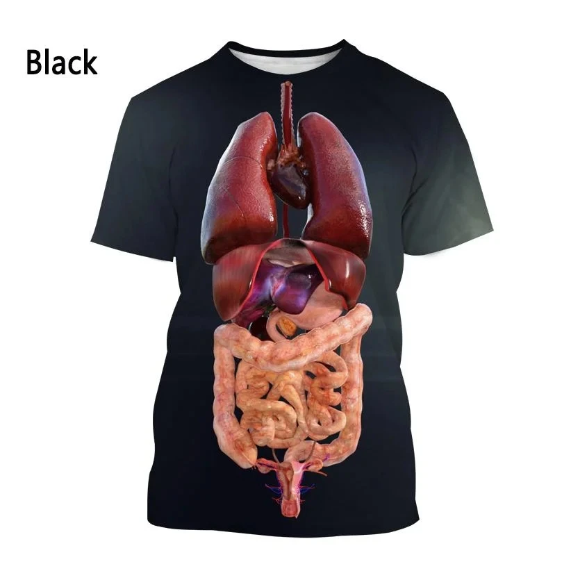 Fashion New Printing of Human Organs and Bones Men\'s T-shirt Casual Short sleeved Round Neck Harajuku Large Comfortable