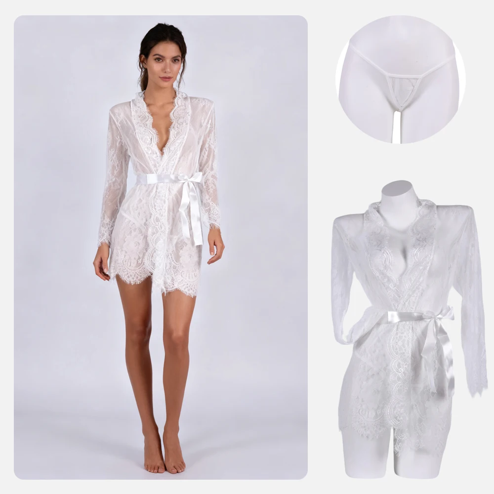 

Lace Nightgowns Sleepwear Transparent Pajamas Negligee Open Crotch Sleepdress Women Robes Nightwear Sexy Underwear