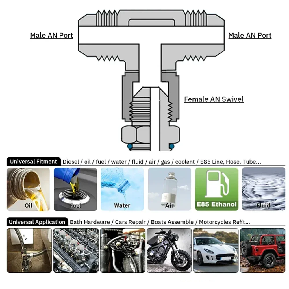 Connecteur adaptateur de raccord de tube dur de carburant, évasé mâle, AN6, AN8, AN10, alliage noir, 5/16 