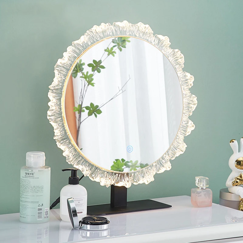 Acrylic Light Vanity Mirrors Makeup White Standing Round Aesthetic Vanity Mirrors Bathroom Luxury Espejos Decorativos Decoration