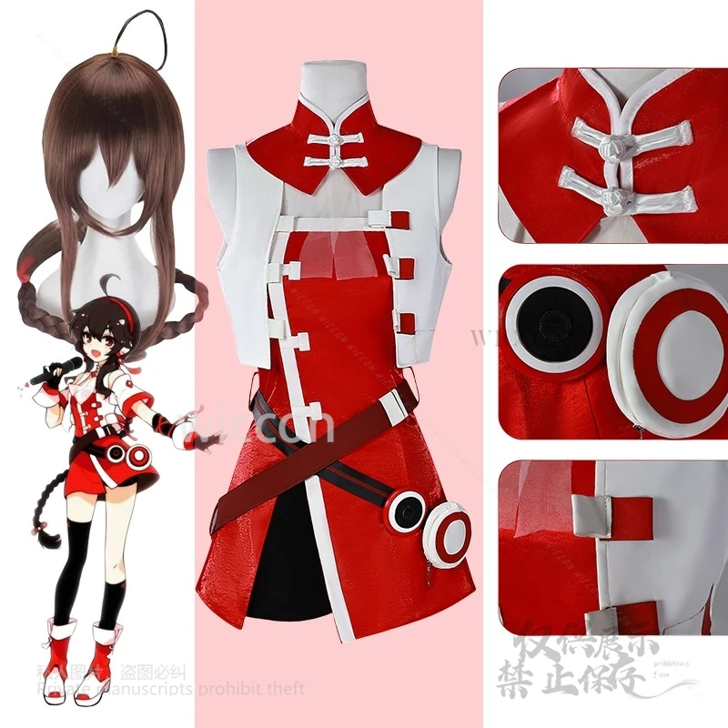 

Yuezheng Ling V3 Cosplay Costume Vsinger Girl Singer Y2K Red Full Sets Wigs Role Play Dress Halloween Female Festival Customized