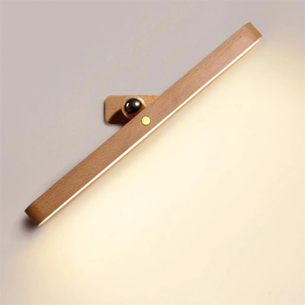 Wooden LED Night Light Mirror Front Fill Light Portable Rechargeable Magnetic Wall Lamp For Bedroom Bedside Indoor Touch Lamp