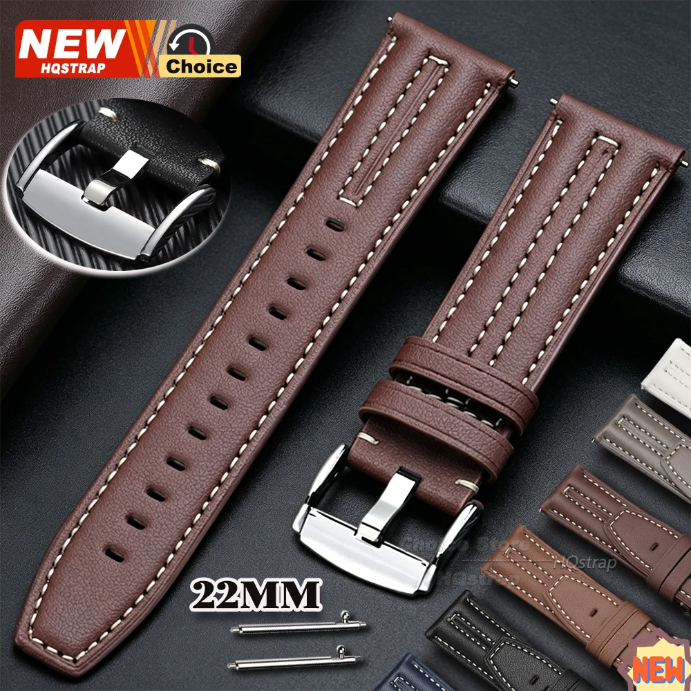 Nouveau bracelet en cuir vintage fait main avec boucle et coutures, 22 mm, pour montre connectée Huawei, bracelet Omega, bracelet Seiko