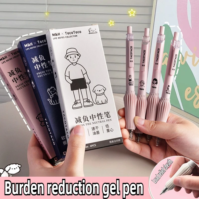 

12/4 PCS Large Capacity 0.5mm Black Gel Pen ST Tip Quick Dry Soft Anti Slip Grip Stress Free Click Gel Pen Stationery