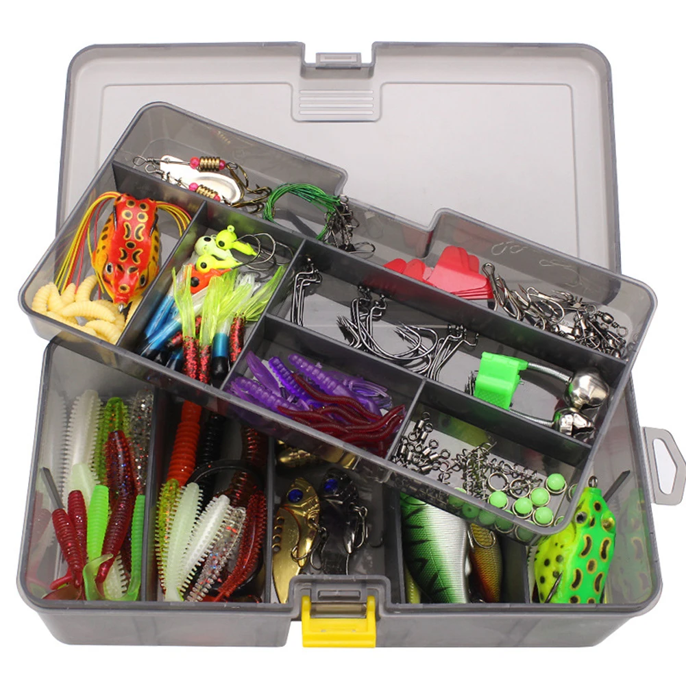 

168pcs Fishing Baits Kit Soft Worms Frogs Octopus Fishing Hooks Swivels Spinnerbaits VIB Hard Baits Mixed Accessories Box Pesca