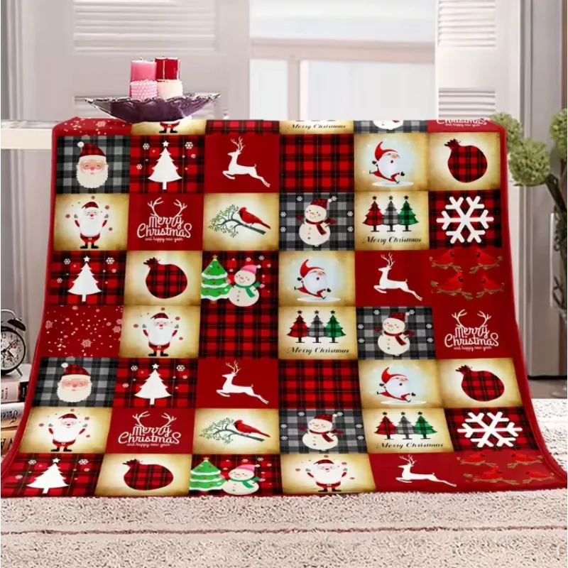 Flannel Blanket Christmas Theme Santa Claus Snowman And Elk Patterns Printed Blanket Gift Couch Bed Sofa Car Travelling Blanket