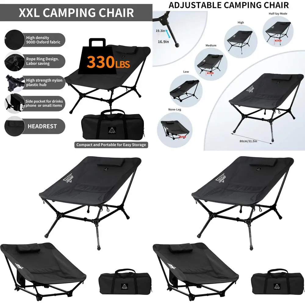 

Reclining Chair, Lightweight Folding Camping Chair with Pillow, Backpacking with Carry Bag, 5-Way, Adjustable Height Chairs for